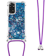 Coque Silicone Housse Etui Gel Bling-Bling avec Laniere Strap YB1 pour Xiaomi Redmi Note 11S 4G Bleu