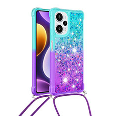 Coque Silicone Housse Etui Gel Bling-Bling avec Laniere Strap YB1 pour Xiaomi Redmi Note 12 Turbo 5G Bleu Ciel