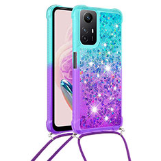 Coque Silicone Housse Etui Gel Bling-Bling avec Laniere Strap YB1 pour Xiaomi Redmi Note 12S Bleu Ciel