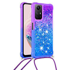 Coque Silicone Housse Etui Gel Bling-Bling avec Laniere Strap YB1 pour Xiaomi Redmi Note 12S Violet