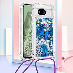 Coque Silicone Housse Etui Gel Bling-Bling avec Laniere Strap YB2 pour Google Pixel 8a 5G Bleu