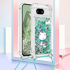 Coque Silicone Housse Etui Gel Bling-Bling avec Laniere Strap YB2 pour Google Pixel 8a 5G Vert