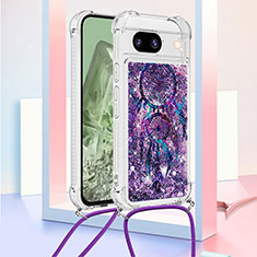 Coque Silicone Housse Etui Gel Bling-Bling avec Laniere Strap YB2 pour Google Pixel 8a 5G Violet