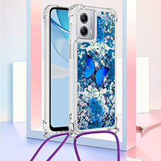 Coque Silicone Housse Etui Gel Bling-Bling avec Laniere Strap YB2 pour Motorola Moto G 5G (2023) Bleu