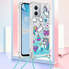 Coque Silicone Housse Etui Gel Bling-Bling avec Laniere Strap YB2 pour Motorola Moto G 5G (2023) Bleu Ciel