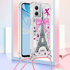 Coque Silicone Housse Etui Gel Bling-Bling avec Laniere Strap YB2 pour Motorola Moto G 5G (2023) Or Rose