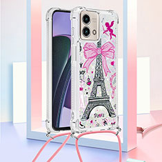 Coque Silicone Housse Etui Gel Bling-Bling avec Laniere Strap YB2 pour Motorola Moto G Stylus (2023) 4G Rose