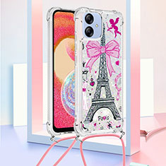 Coque Silicone Housse Etui Gel Bling-Bling avec Laniere Strap YB2 pour Samsung Galaxy A04 4G Or Rose