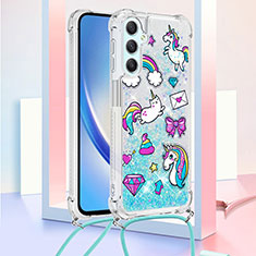 Coque Silicone Housse Etui Gel Bling-Bling avec Laniere Strap YB2 pour Samsung Galaxy A24 4G Bleu Ciel