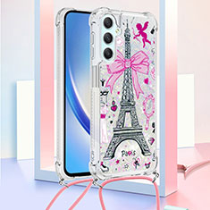 Coque Silicone Housse Etui Gel Bling-Bling avec Laniere Strap YB2 pour Samsung Galaxy A24 4G Rose