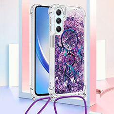 Coque Silicone Housse Etui Gel Bling-Bling avec Laniere Strap YB2 pour Samsung Galaxy A24 4G Violet