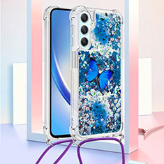 Coque Silicone Housse Etui Gel Bling-Bling avec Laniere Strap YB2 pour Samsung Galaxy A25 5G Bleu