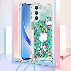 Coque Silicone Housse Etui Gel Bling-Bling avec Laniere Strap YB2 pour Samsung Galaxy A25 5G Vert