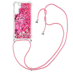 Coque Silicone Housse Etui Gel Bling-Bling avec Laniere Strap YB2 pour Samsung Galaxy A34 5G Rose Rouge