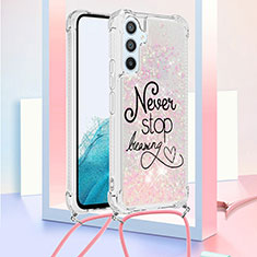 Coque Silicone Housse Etui Gel Bling-Bling avec Laniere Strap YB2 pour Samsung Galaxy A54 5G Rose