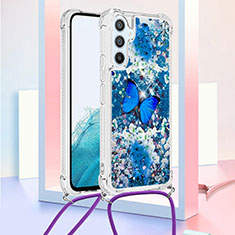 Coque Silicone Housse Etui Gel Bling-Bling avec Laniere Strap YB2 pour Samsung Galaxy Quantum4 5G Bleu