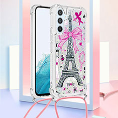 Coque Silicone Housse Etui Gel Bling-Bling avec Laniere Strap YB2 pour Samsung Galaxy Quantum4 5G Or Rose