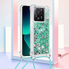 Coque Silicone Housse Etui Gel Bling-Bling avec Laniere Strap YB2 pour Xiaomi Mi 13T 5G Vert