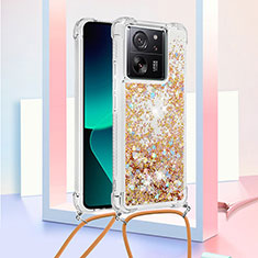 Coque Silicone Housse Etui Gel Bling-Bling avec Laniere Strap YB2 pour Xiaomi Mi 13T Pro 5G Or