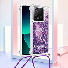 Coque Silicone Housse Etui Gel Bling-Bling avec Laniere Strap YB2 pour Xiaomi Mi 13T Pro 5G Violet