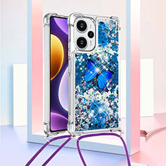 Coque Silicone Housse Etui Gel Bling-Bling avec Laniere Strap YB2 pour Xiaomi Poco F5 5G Bleu