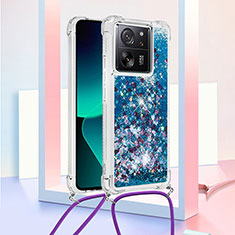 Coque Silicone Housse Etui Gel Bling-Bling avec Laniere Strap YB2 pour Xiaomi Redmi K60 Ultra 5G Bleu