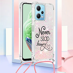 Coque Silicone Housse Etui Gel Bling-Bling avec Laniere Strap YB2 pour Xiaomi Redmi Note 12 5G Rose