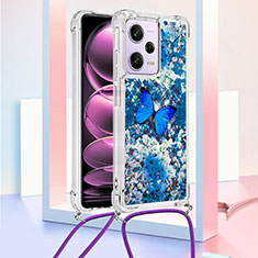 Coque Silicone Housse Etui Gel Bling-Bling avec Laniere Strap YB2 pour Xiaomi Redmi Note 12 Pro 5G Bleu