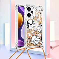 Coque Silicone Housse Etui Gel Bling-Bling avec Laniere Strap YB2 pour Xiaomi Redmi Note 12 Turbo 5G Or