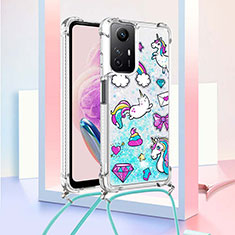 Coque Silicone Housse Etui Gel Bling-Bling avec Laniere Strap YB2 pour Xiaomi Redmi Note 12S Bleu Ciel