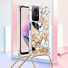 Coque Silicone Housse Etui Gel Bling-Bling avec Laniere Strap YB2 pour Xiaomi Redmi Note 12S Or