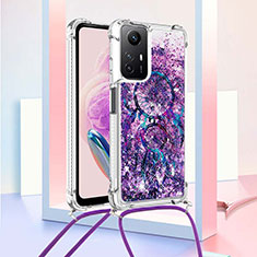 Coque Silicone Housse Etui Gel Bling-Bling avec Laniere Strap YB2 pour Xiaomi Redmi Note 12S Violet