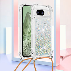 Coque Silicone Housse Etui Gel Bling-Bling avec Laniere Strap YB3 pour Google Pixel 8a 5G Argent