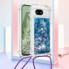 Coque Silicone Housse Etui Gel Bling-Bling avec Laniere Strap YB3 pour Google Pixel 8a 5G Bleu