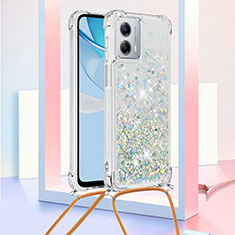 Coque Silicone Housse Etui Gel Bling-Bling avec Laniere Strap YB3 pour Motorola Moto G 5G (2023) Bleu Clair