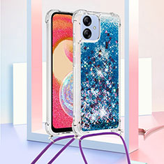 Coque Silicone Housse Etui Gel Bling-Bling avec Laniere Strap YB3 pour Samsung Galaxy A04 4G Bleu