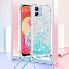 Coque Silicone Housse Etui Gel Bling-Bling avec Laniere Strap YB3 pour Samsung Galaxy A04 4G Bleu Ciel