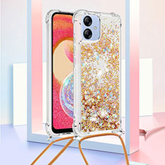 Coque Silicone Housse Etui Gel Bling-Bling avec Laniere Strap YB3 pour Samsung Galaxy A04 4G Or