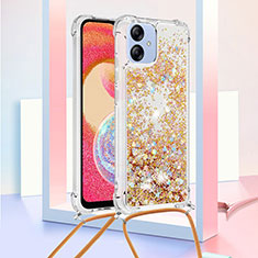 Coque Silicone Housse Etui Gel Bling-Bling avec Laniere Strap YB3 pour Samsung Galaxy A04E Or