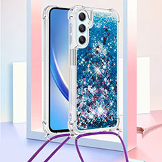 Coque Silicone Housse Etui Gel Bling-Bling avec Laniere Strap YB3 pour Samsung Galaxy A24 4G Bleu