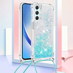 Coque Silicone Housse Etui Gel Bling-Bling avec Laniere Strap YB3 pour Samsung Galaxy A24 4G Bleu Ciel