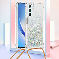 Coque Silicone Housse Etui Gel Bling-Bling avec Laniere Strap YB3 pour Samsung Galaxy A24 4G Bleu Clair