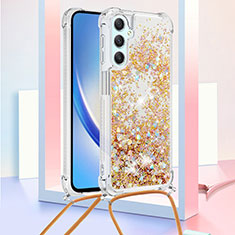 Coque Silicone Housse Etui Gel Bling-Bling avec Laniere Strap YB3 pour Samsung Galaxy A24 4G Or