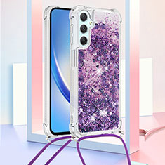 Coque Silicone Housse Etui Gel Bling-Bling avec Laniere Strap YB3 pour Samsung Galaxy A24 4G Violet