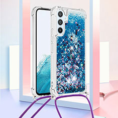 Coque Silicone Housse Etui Gel Bling-Bling avec Laniere Strap YB3 pour Samsung Galaxy A54 5G Bleu