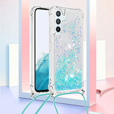 Coque Silicone Housse Etui Gel Bling-Bling avec Laniere Strap YB3 pour Samsung Galaxy A54 5G Bleu Ciel