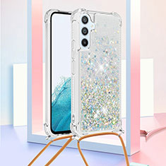 Coque Silicone Housse Etui Gel Bling-Bling avec Laniere Strap YB3 pour Samsung Galaxy A54 5G Bleu Clair