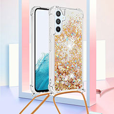 Coque Silicone Housse Etui Gel Bling-Bling avec Laniere Strap YB3 pour Samsung Galaxy A54 5G Or