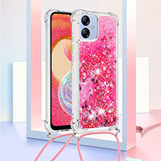 Coque Silicone Housse Etui Gel Bling-Bling avec Laniere Strap YB3 pour Samsung Galaxy M04 Rose Rouge