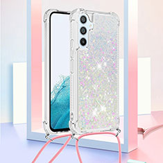 Coque Silicone Housse Etui Gel Bling-Bling avec Laniere Strap YB3 pour Samsung Galaxy Quantum4 5G Argent